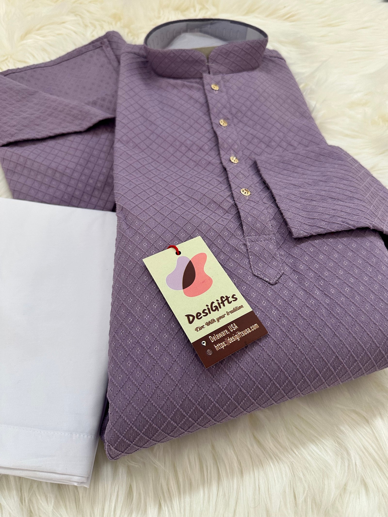 Size 44, Soft Cotton Silk Kurta Pajama Set for Party or Semiformal Occasion-Self Design KPS- 1403