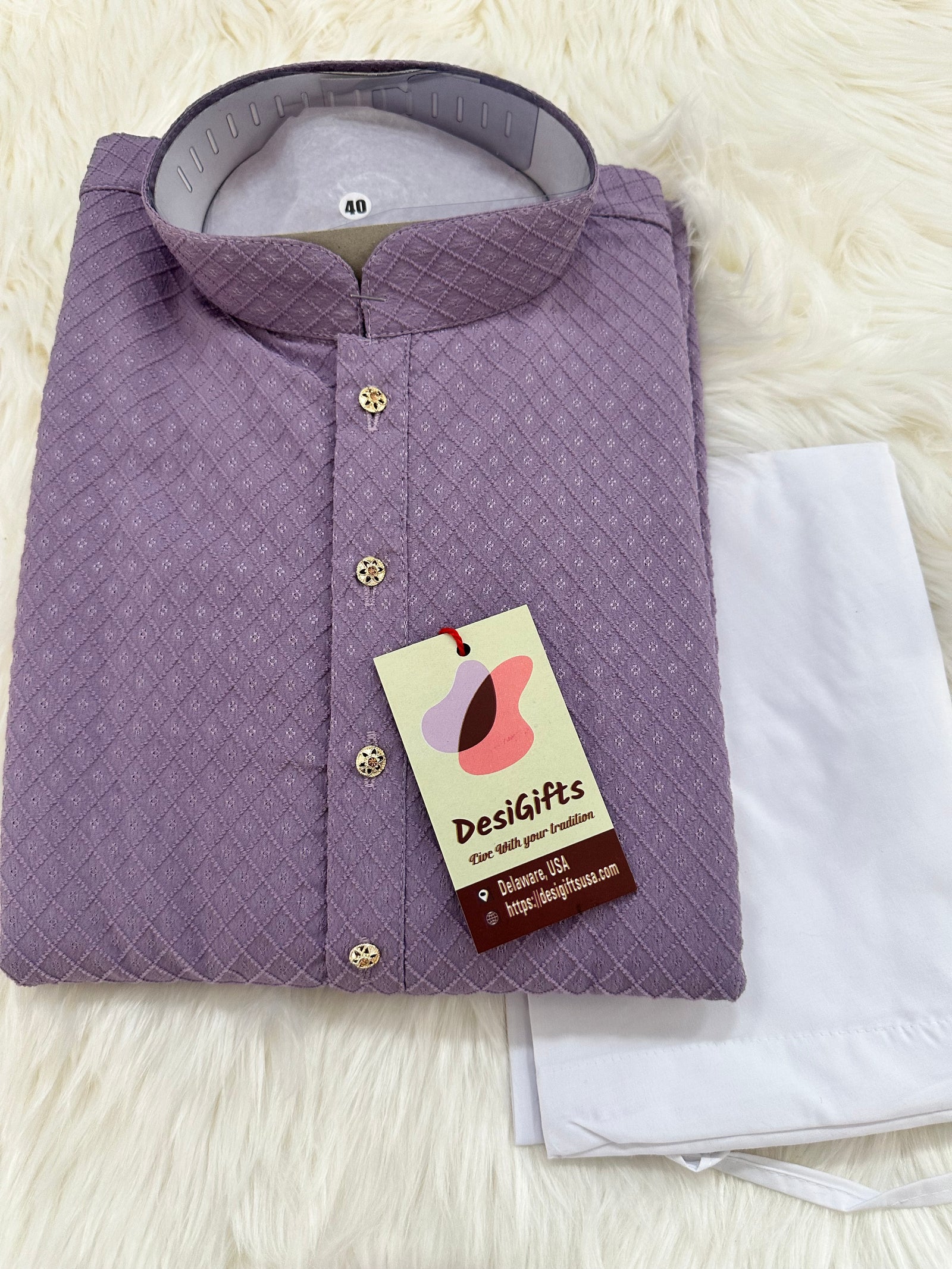 Size 44, Soft Cotton Silk Kurta Pajama Set for Party or Semiformal Occasion-Self Design KPS- 1403