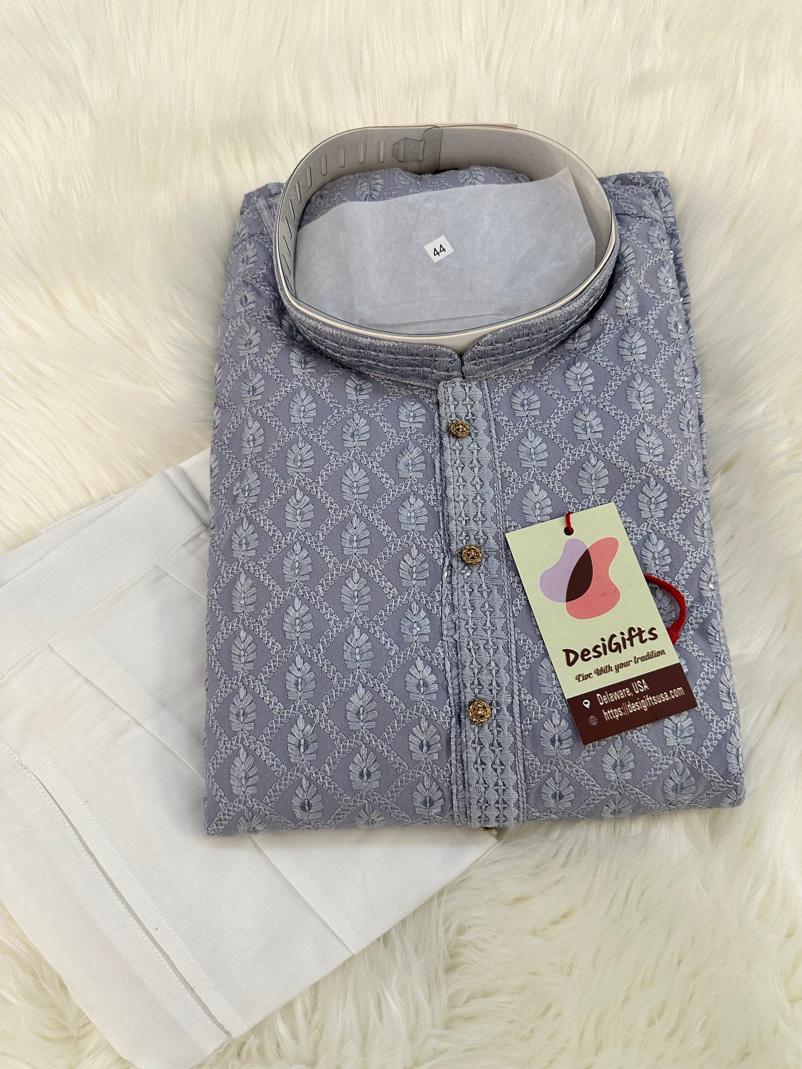 Gray Silk Embroidered 2 Piece Kurta Pajama Set for Man, Soft and lightweight KP - 1407