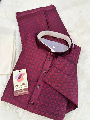 Maroon Shade Blended Silk Kurta Pajama Set for Party or Family Occasion-Design KPS- 1408