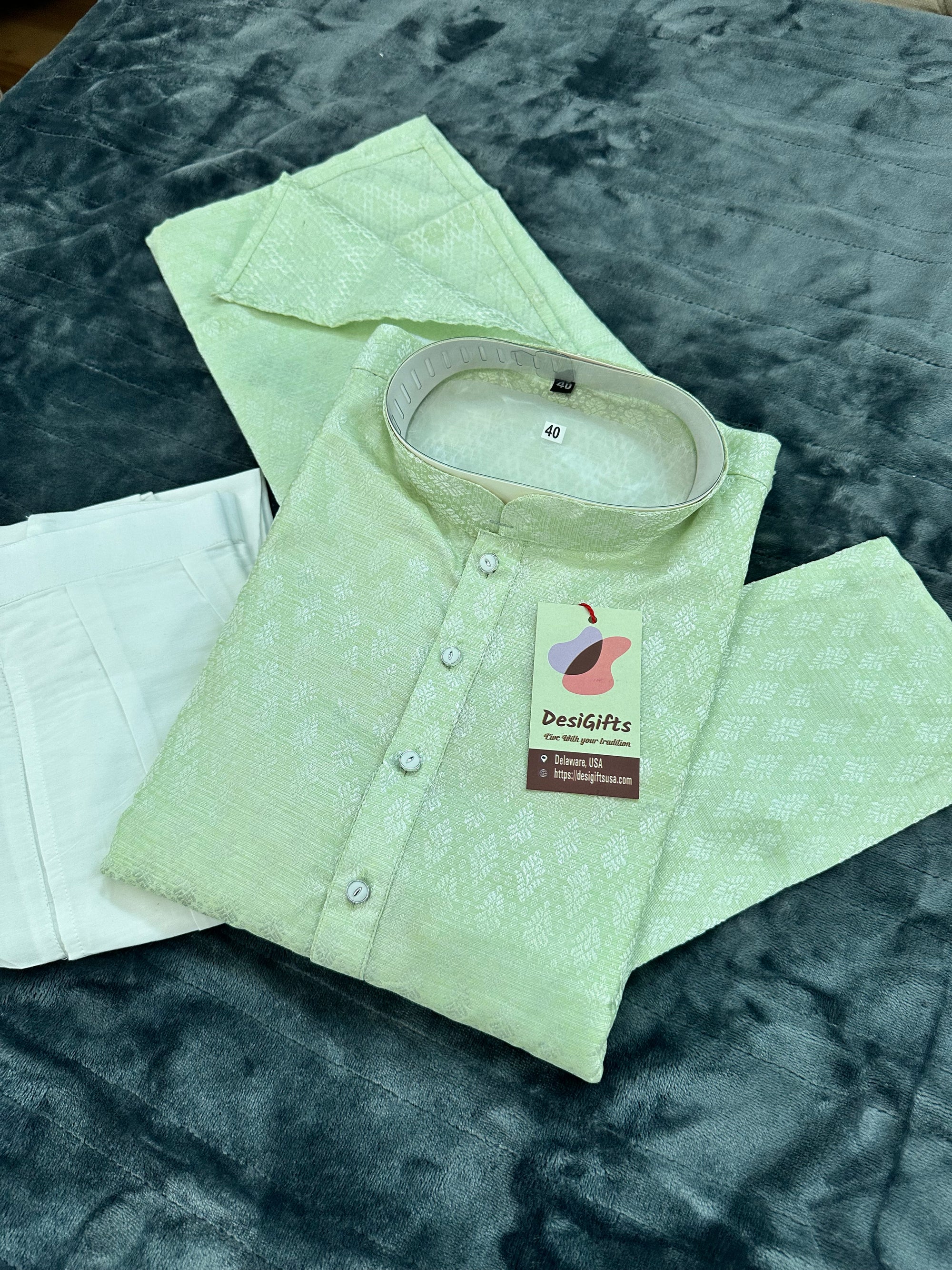 Light Green Shade Blended Silk Kurta Pajama Set for Party or  Occasion-Design KPS- 1410