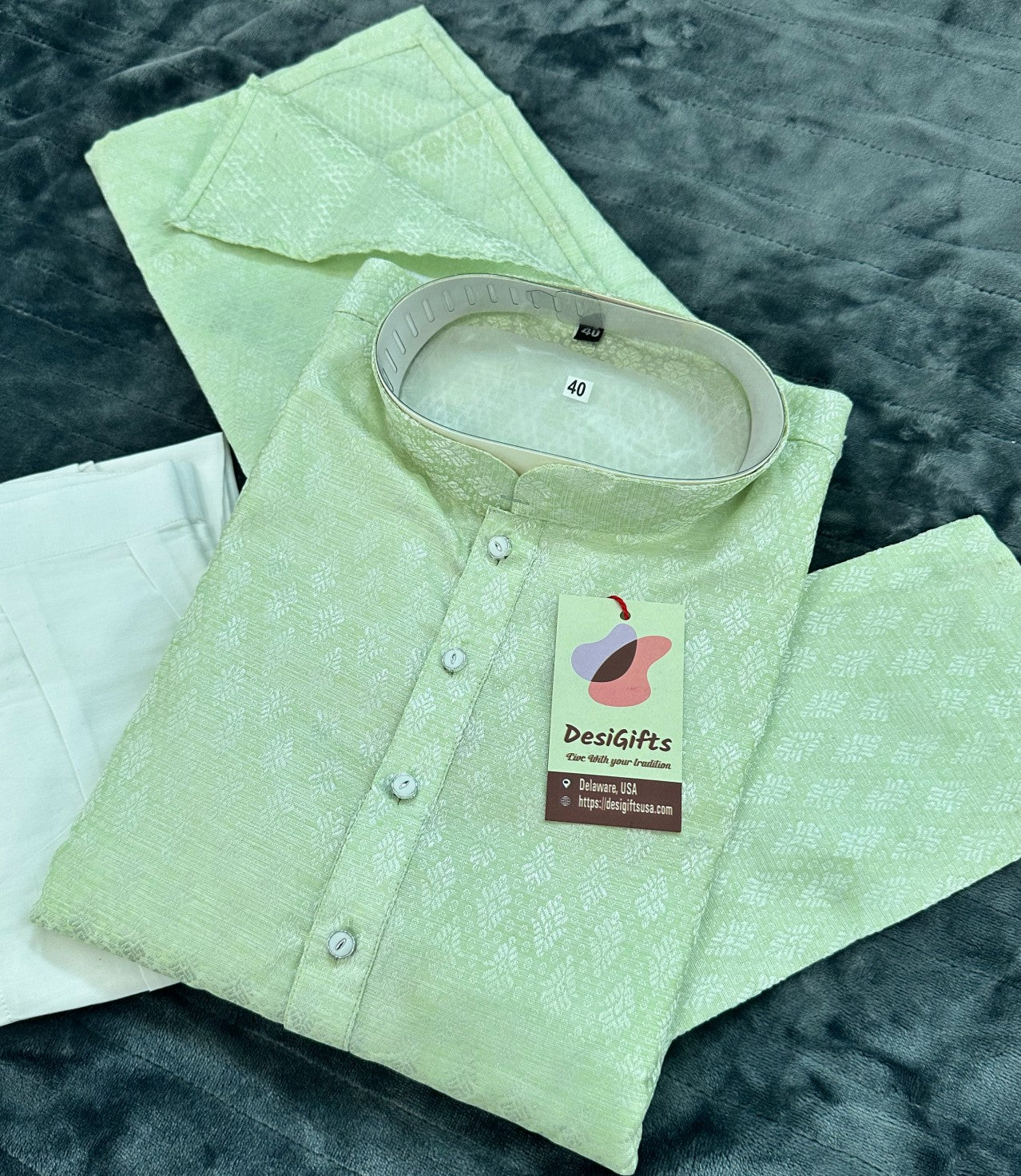 Size 44, Light Green Shade Blended Silk Kurta Pajama Set for Party or  Occasion-Design KPS- 1410