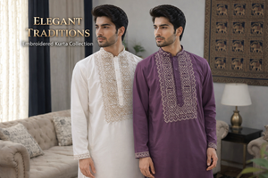 Men's Designer Embroidered Kurta Pajama Set | Traditional Indian Wedding & Festive Wear, KP - 1418-1419