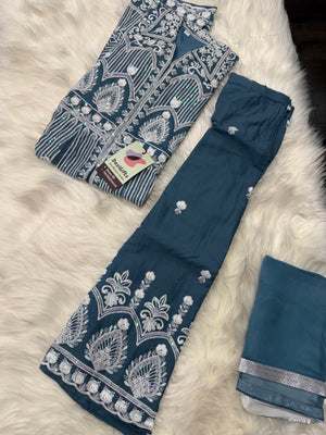 Heavy Chikankari Embroidery 3-Piece Indian Outfit for Girls – Trendy Ethnic Style, Design G- 1942
