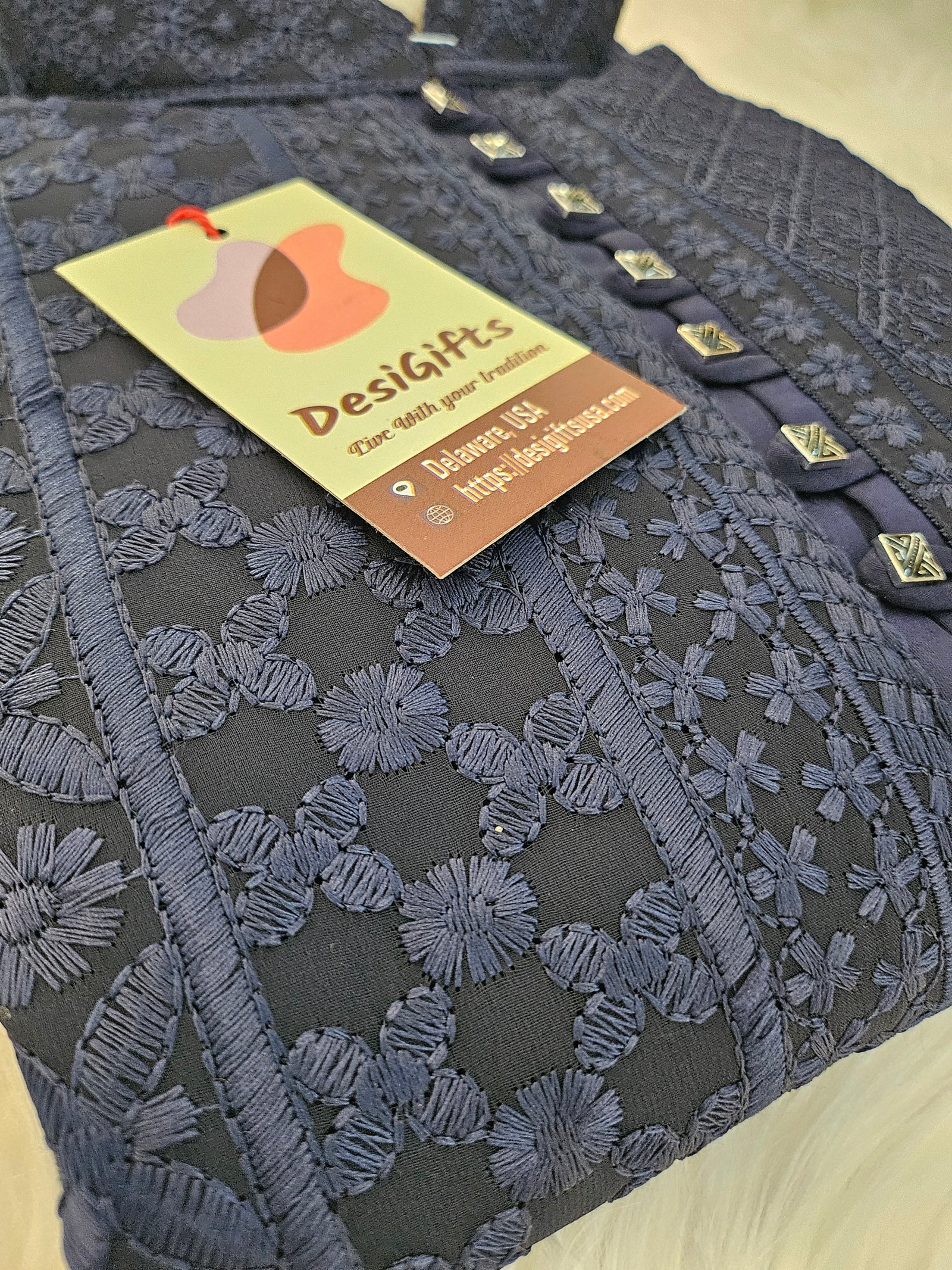 Classic Navy Shade Chikankari Embroidered Georgette 2 Piece Kurta Pajama Set, Indian Party Wear Kura, KP-1430