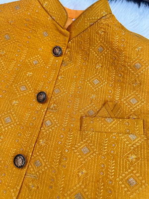 Yellow Shade Jacket / Waistcoat / Sadri for Man with Beautiful Embroidery & Sequins, Nehru Jacket, Man's Jacket - 1453