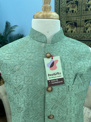 Pista Green Jacket / Waistcoat / Sadri for Man with Beautiful Embroidery & Sequins, Nehru Jacket, Man's Jacket - 1454