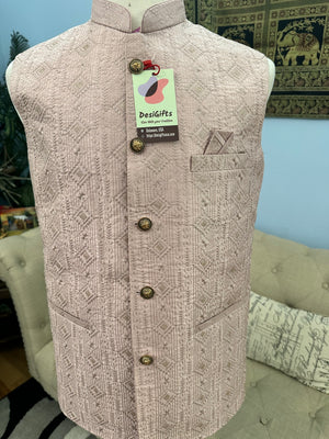 Luxurious Jacket / Waistcoat / Sadri for Man with Beautiful Embroidery & Sequins, Bright Light Pink Shade Nehru Jacket, Man's Jacket - 1455