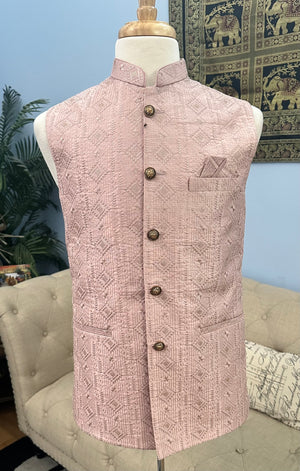 Luxurious Jacket / Waistcoat / Sadri for Man with Beautiful Embroidery & Sequins, Bright Light Pink Shade Nehru Jacket, Man's Jacket - 1455