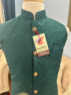 Teal Shade Jacket / Waistcoat / Sadri for Man with Beautiful Embroidery & Sequins, Nehru Jacket, Man's Jacket - 1458