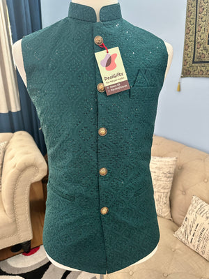 Teal Shade Jacket / Waistcoat / Sadri for Man with Beautiful Embroidery & Sequins, Nehru Jacket, Man's Jacket - 1458