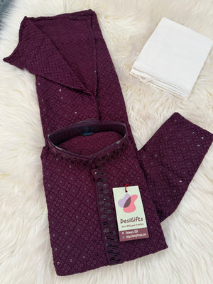 Pre-Teen and Teen Boy's Chikankari Embroidered Rayon Kurta Pajama with Sequins  - BOY-1909