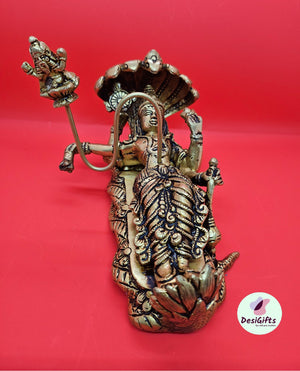 Lord Vishnu Bhagwan Resting on Sheshnag with Lord Brahma, Maha Vishnu Padmanabhaswamy Brass Statue, 7.5" Idol, VL# 1465