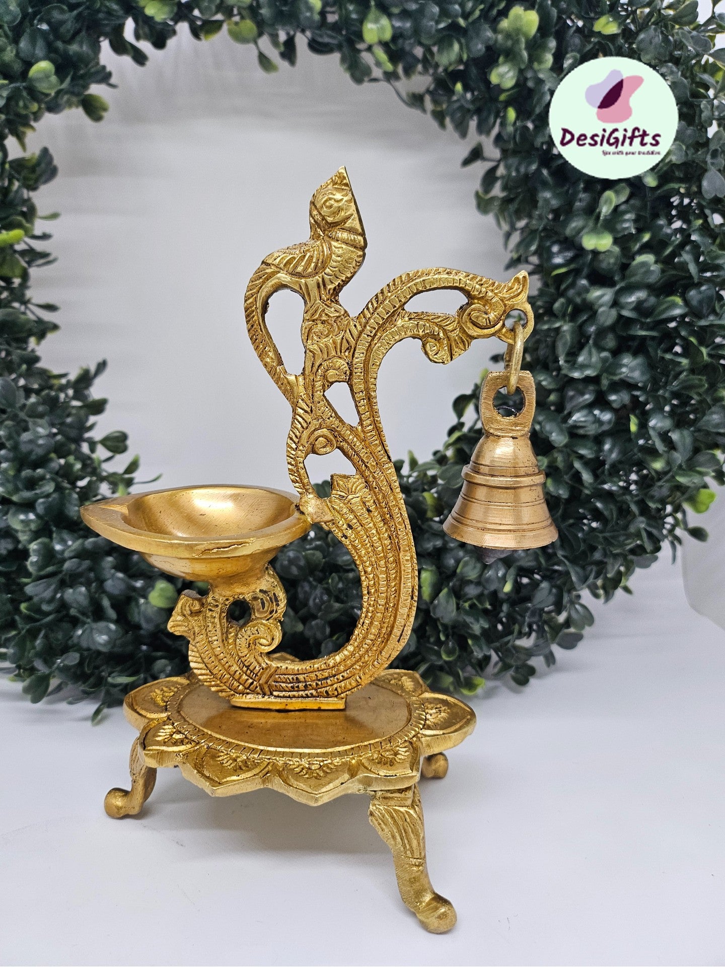 Exquisite Peacock Design Oil Wick Lamp/Diya in Brass, Traditional Indian Handcrafted Deepak ~8" Lamp, DEEP- 1466