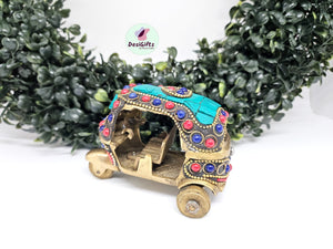 4" Auto Rickshaw in Brass with Stonework, Brass Decorative Auto Showpiece Gift, Auto- 1472