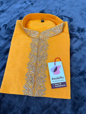 Full Sleeve Short Kurta in Yellow Shade-Silk Design SK - 1517