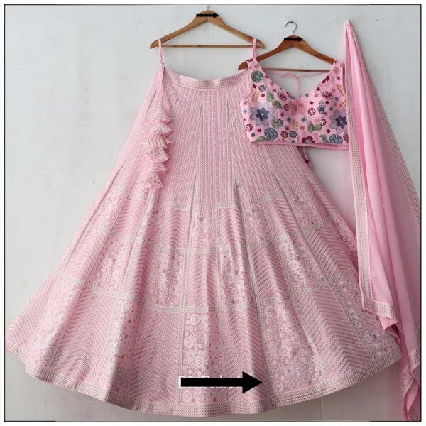 Flamingo Pink Georgette with Heavy Embroidery & Sequins Lehenga Choli 3 Pieces Ethnic Wear for Girls, Design LHG - 1525