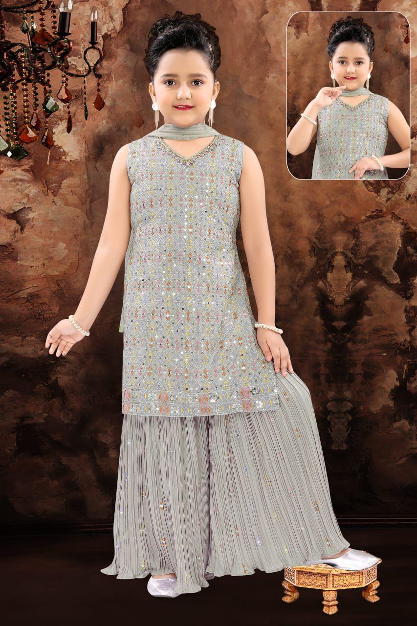 Beautiful Gray Palazzo Suit Dress for Girl, Indian Ethnic Outfit, GRL -1566