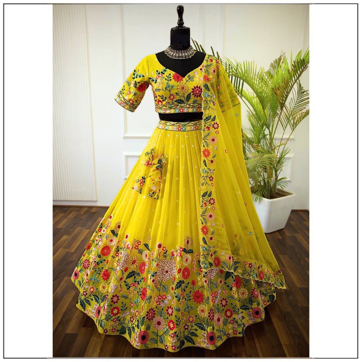 Yellow Georgette with Heavy Embroidery & Sequins Lehenga Choli 3 Pieces Ethnic Wear for Girls, Design LHG - 1529