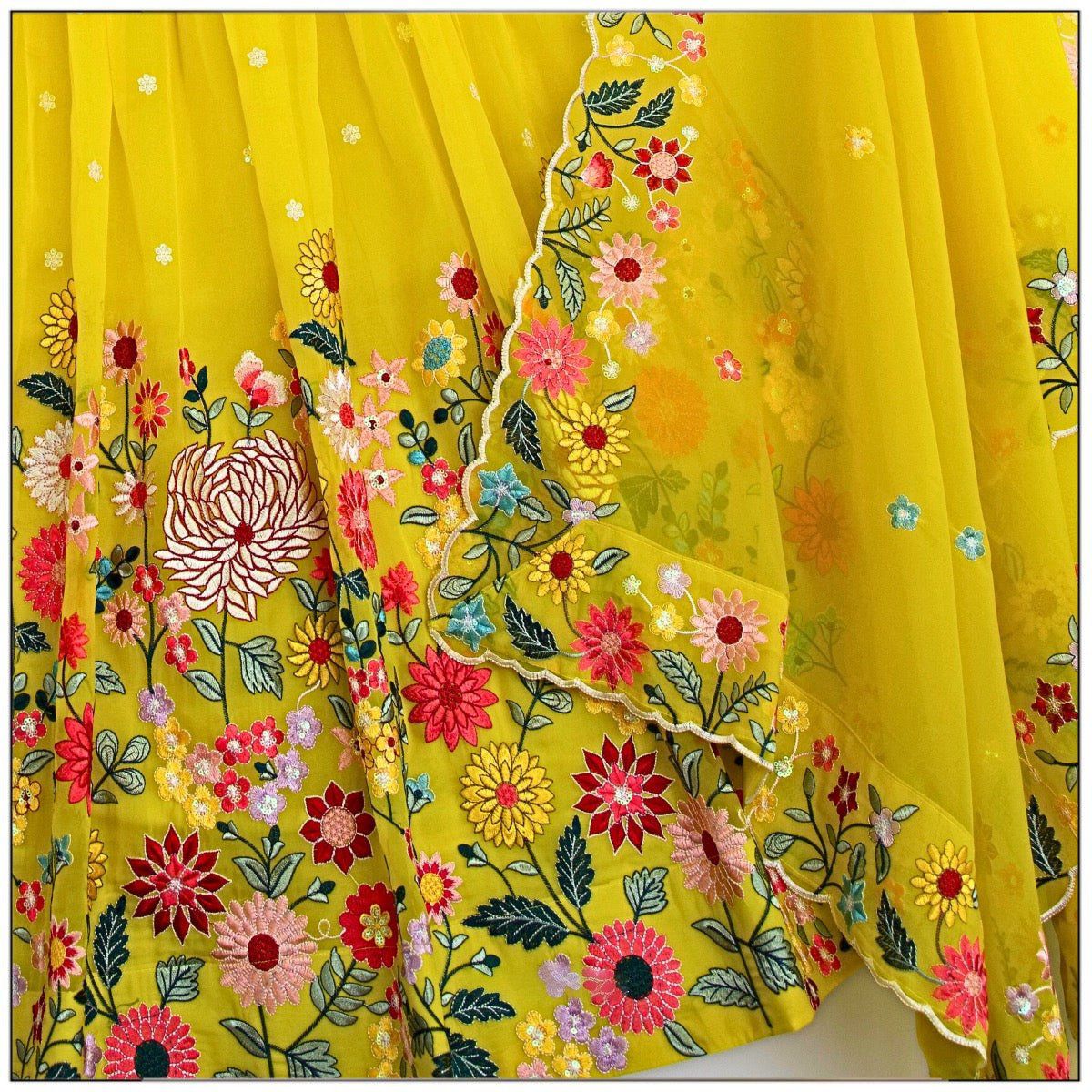 Yellow Georgette with Heavy Embroidery & Sequins Lehenga Choli 3 Pieces Ethnic Wear for Girls, Design LHG - 1529