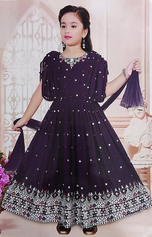 Dark Purple Shade Dress with Intricate Embroidery and Gota Work, Design GRL - 1576