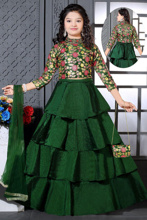 Stylish Green Lehnga Choli, Indian traditional festive outfit for Princess, Girl Design GRL - 1572