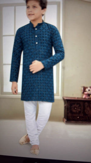 Boy Kurta Pajama with Sequins Work in Sea Blue Shade- BOY-1578