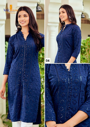 ChickanKari Embroidered Sequence Kurti, Viscose Sequence Rayon casual Top, Design WMN -1602