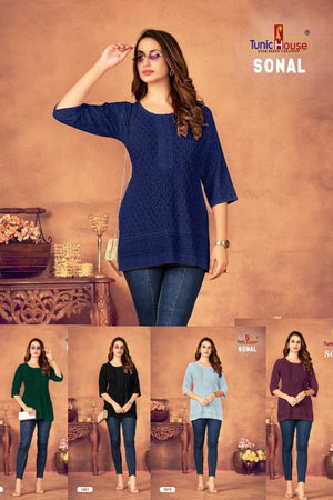 Embroidered Sequence Short Kurti, Viscose Sequence Rayon Short Top, Casual Top Dress for Girls, WMN -1601