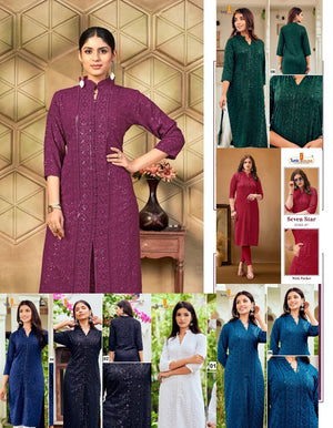 ChickanKari Embroidered Sequence Kurti, Viscose Sequence Rayon casual Top, Design WMN -1602