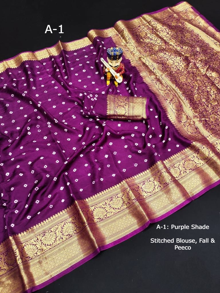 Bandhej Silk Saree, Drapes with Zari Border with Stitched Blouse, Fall & Peeco, Bandini Stylish Pretty Sari, Design SARI - 1605