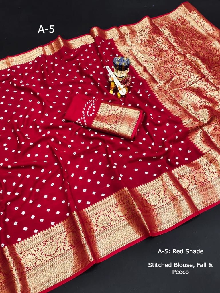 Bandhej Silk Saree, Drapes with Zari Border with Stitched Blouse, Fall & Peeco, Bandini Stylish Pretty Sari, Design SARI - 1605