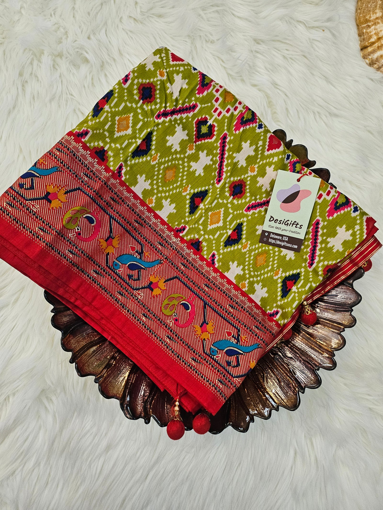 Rewaa Patola Print Paithani Smooth Silk Saree With Stitched Blouse and complete fall & Peeco , SAREE - 1620=496F