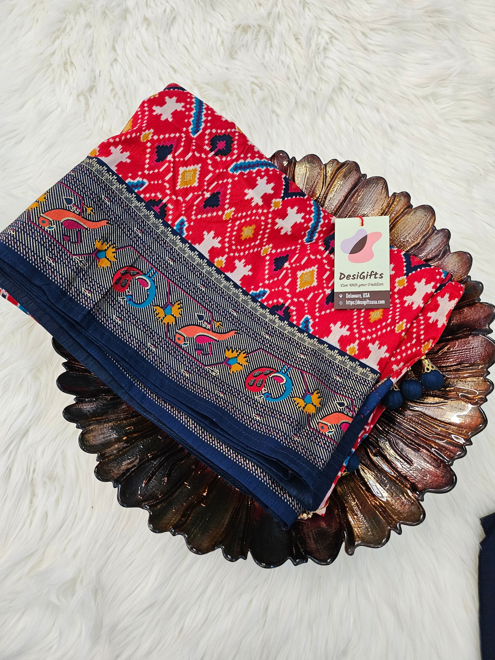 Rewaa Patola Print Paithani Smooth Silk Saree With Stitched Blouse and complete fall & Peeco , SAREE - 1620=496C