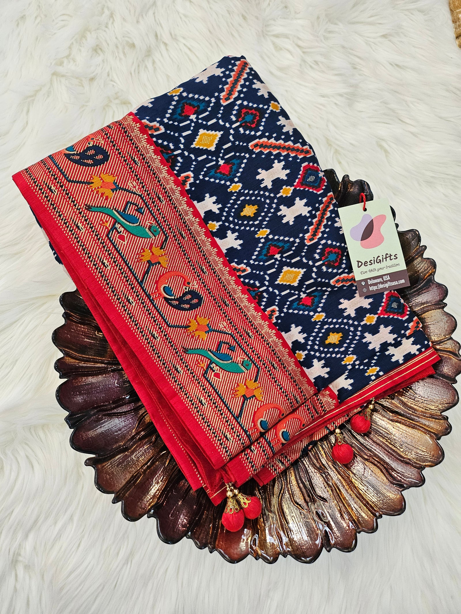 Rewaa Patola Print Paithani Smooth Silk Saree With Stitched Blouse and complete fall & Peeco , SAREE - 1620=496E