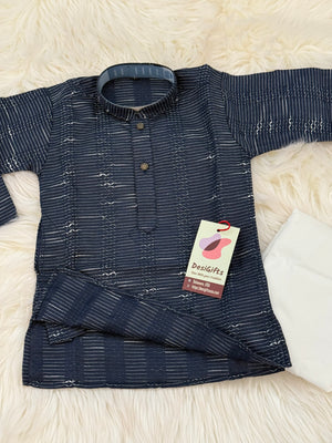 Navy Shade Boy's Soft Cotton Silk Embroidered Kurta Pajama - Design BOY-1920