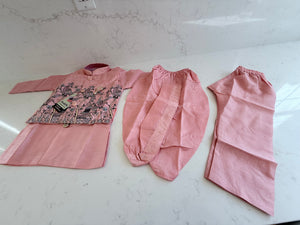 PInk Shade 4 Piece Boy's Cotton  Silk Ethnic Kurta with Jacket, Dhoti and Pajama- Design B-2004