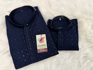 Navy Chikankari Rayon with Sequins 2 Piece Kurta Pajama Set, Father & Son's Outfit, DM -1674