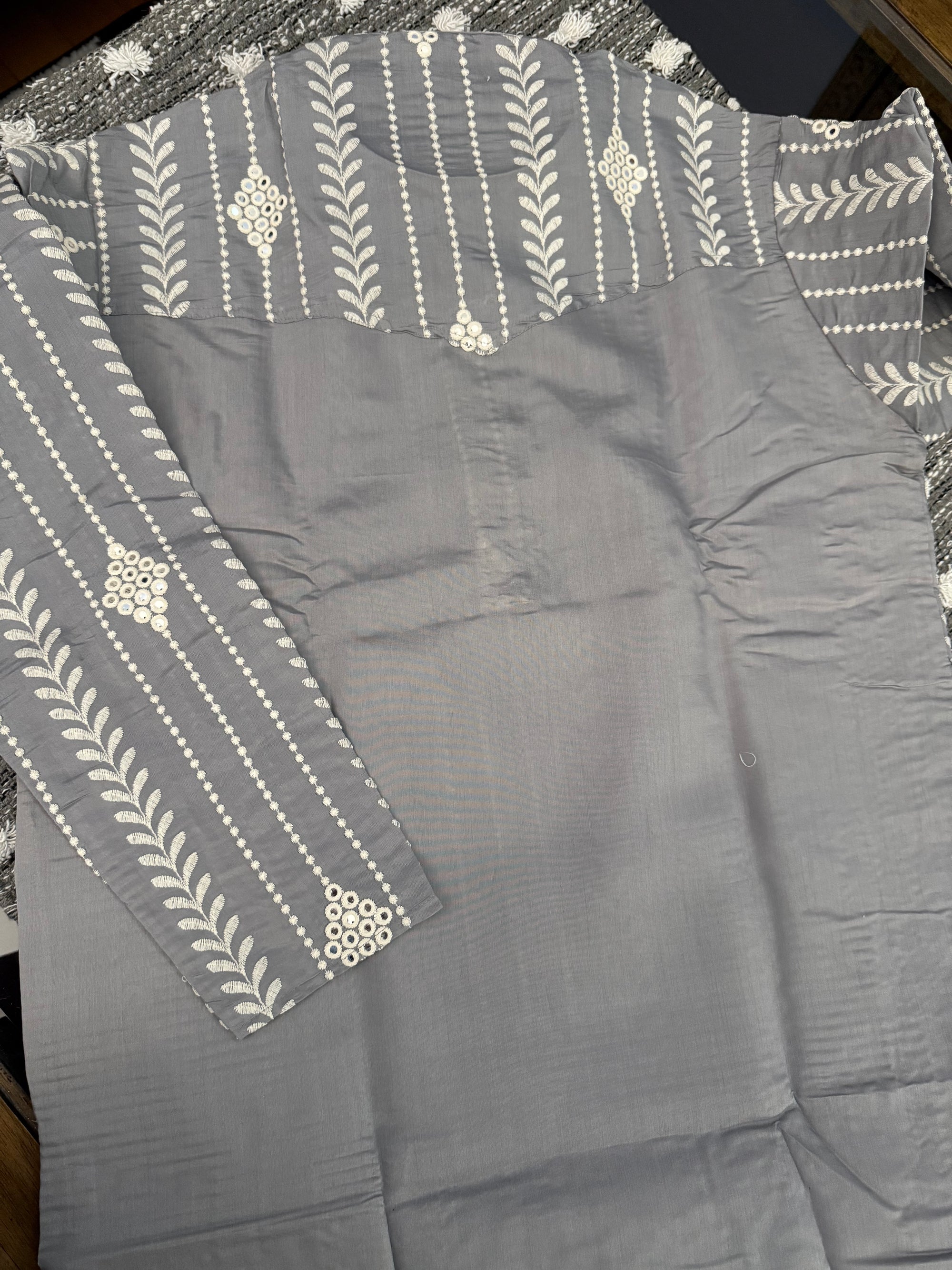 Embroidered with Mirror & Sequins Work Partywear 2 Piece Kurta Pajama Set for Man in Gray Shade, KP - 1683