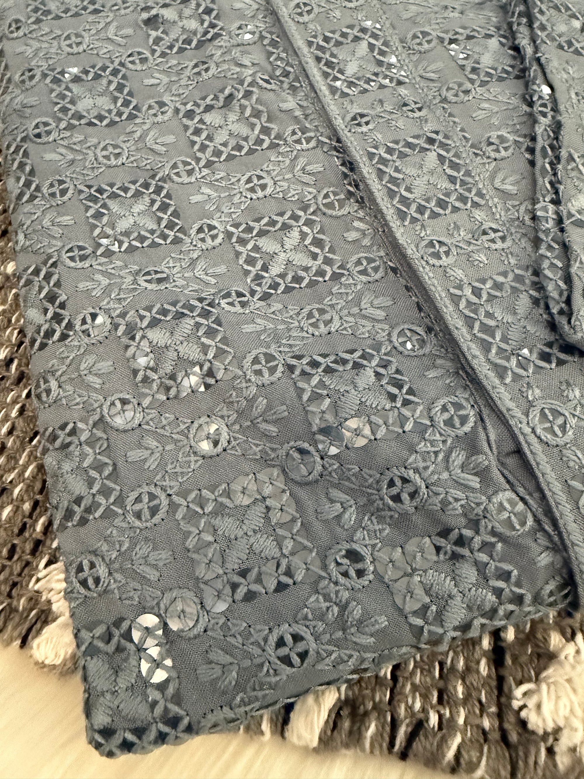 Blue Gray Shade Sequins Work Chikankari Viscose 2 Piece Kurta Pajama Set for Man, KP - 1687