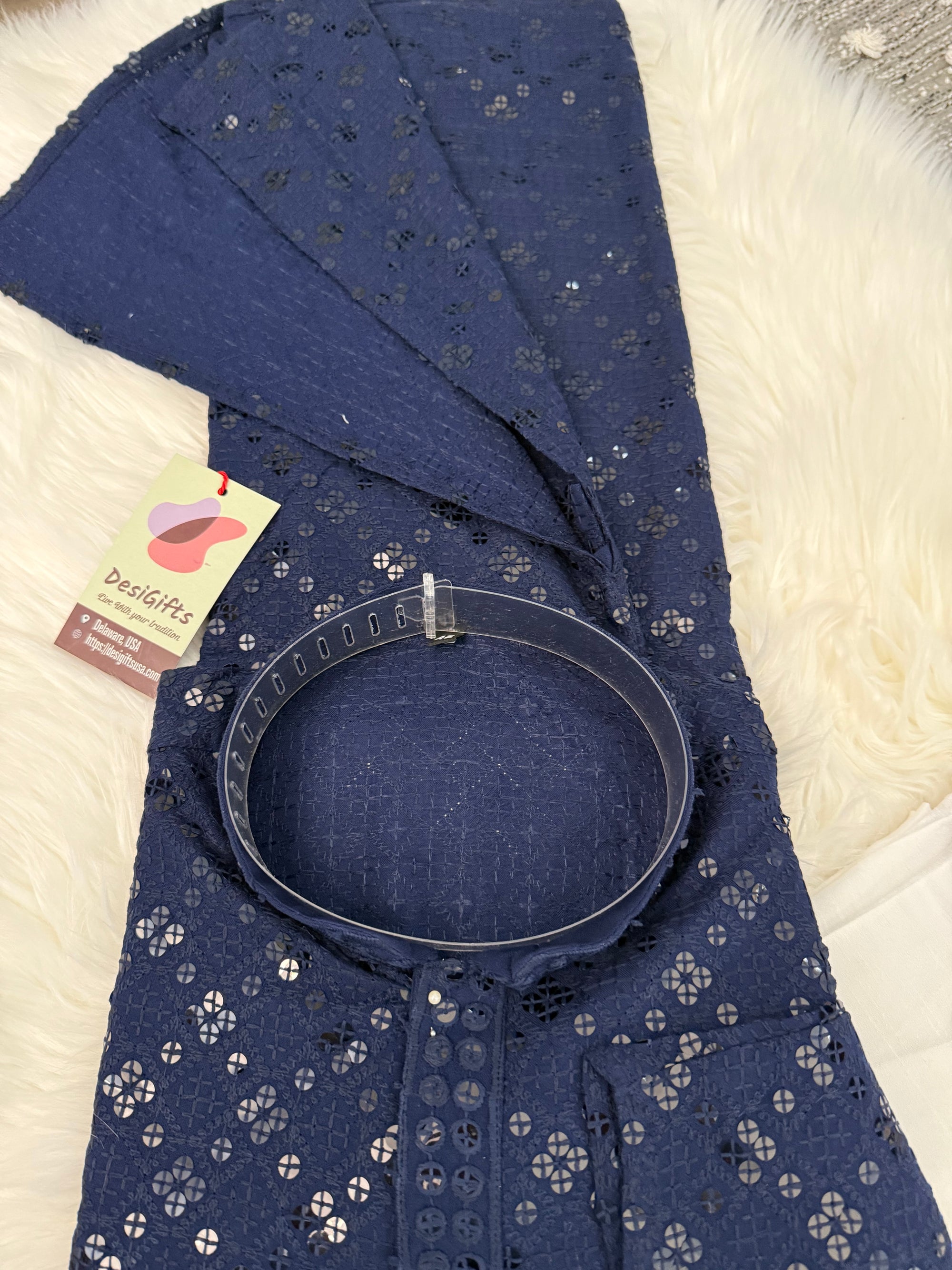 Denim Blue Shade Stylish Kurta Pajama Set with Embroidery Chikankari and Sequins Work  Set for Man, Festive Wear, KP - 1696