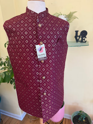 Upscale Jacket / Waistcoat / Sadri for Man with Intricate Embroidery & Sequins, Maroon Shade Nehru Jacket, Man's Jacket - 1723