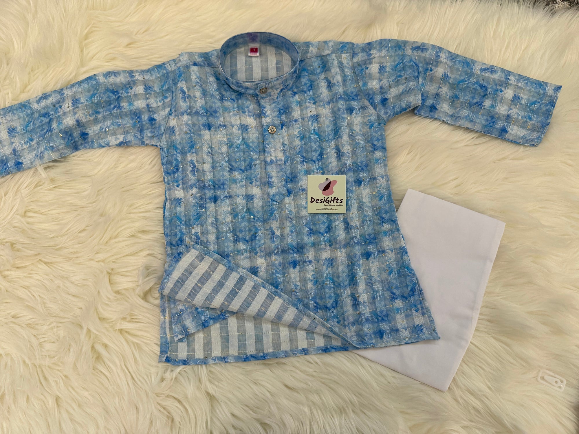 SkyBlue Shade Boy's Cotton Blended Designer Dress - Design BOY-1593