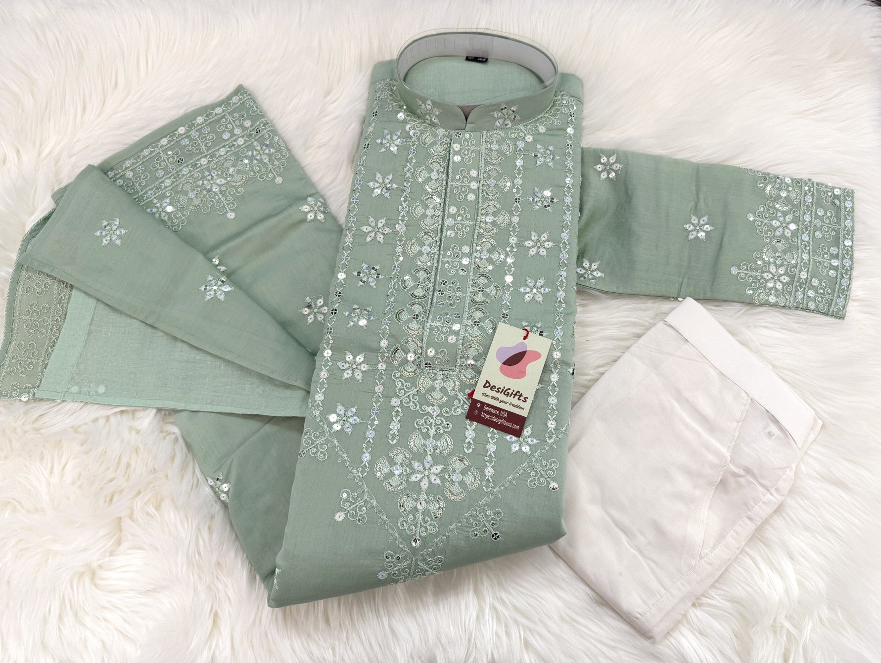 Fashionable Embroidered Soft Silk Kurta Pajama Set for for Man, Festive Kurta Trouser Style Pant, KP - 1735