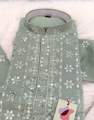 Fashionable Embroidered Soft Silk Kurta Pajama Set for for Man, Festive Kurta Trouser Style Pant, KP - 1735