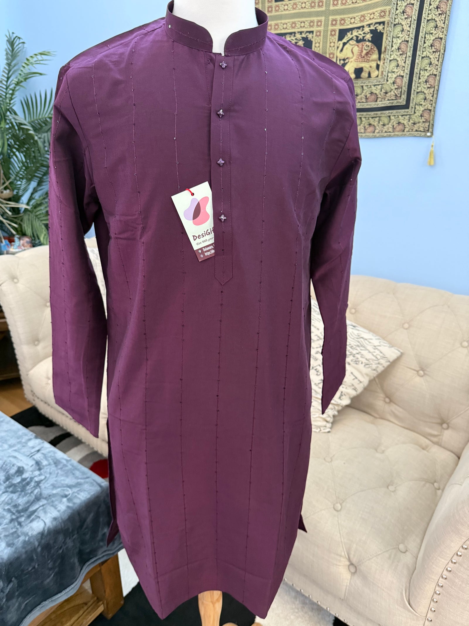 Comfortable Soft Silk with Cotton Linen Kurta Pajama Set for Man, Festive Wedding Partywear Kurta Trouser Style Pant, KP - 1736