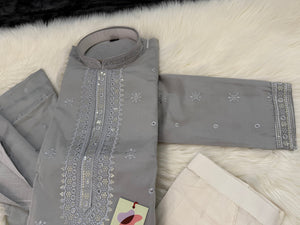 Aesthetic Embroidered Soft Silk Gray Kurta Pajama Set for for Man, Festive Kurta Trouser Style Pant, KP - 1738