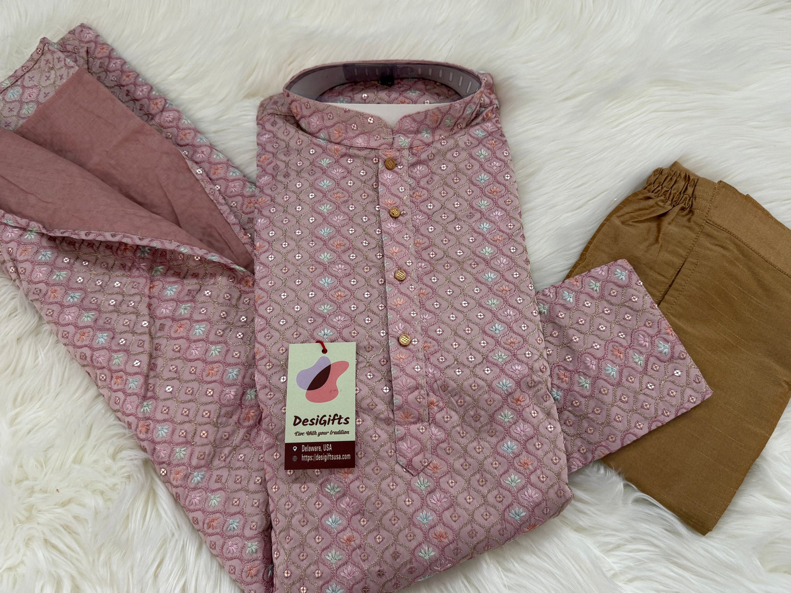 Size 38, Festive Silk Thread Embroidered, Kurta Pajama Set, Wedding Wear 2 Piece Kurta Pajama (Trouser) with Cotton Linen Set for Man, KP - 1755