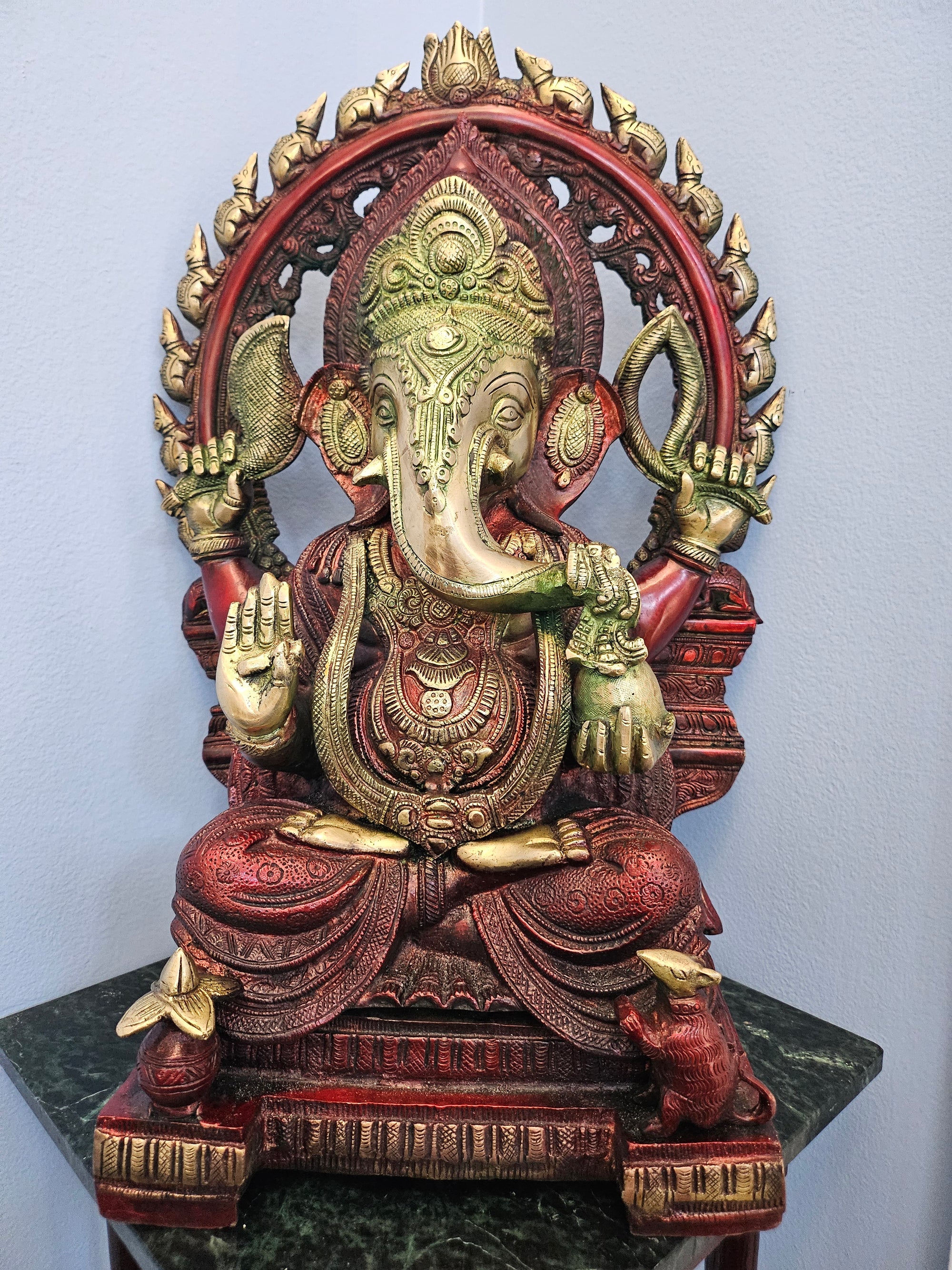 Intricate Curved Lord Ganesha Statue in Brass, 19" Height, Brass Ganapati Statue, GIB - 134