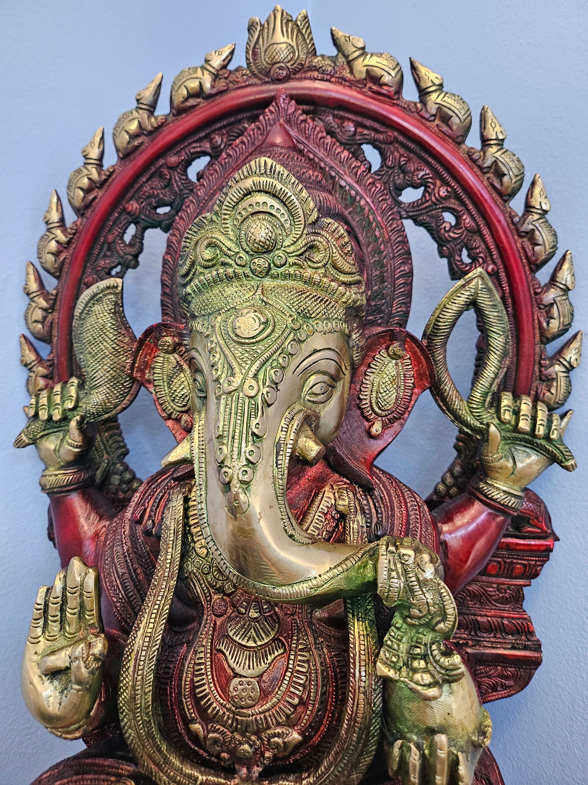 Intricate Curved Lord Ganesha Statue in Brass, 19" Height, Brass Ganapati Statue, GIB - 134